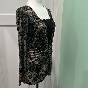 Venus long sleeve top for women size M. Black and tan with black lace inset.